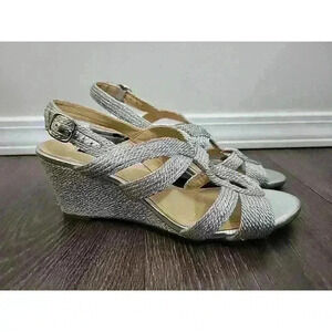 Alex Marie Metallic Silver Braided Woven Wedge Strappy Sandals 6M